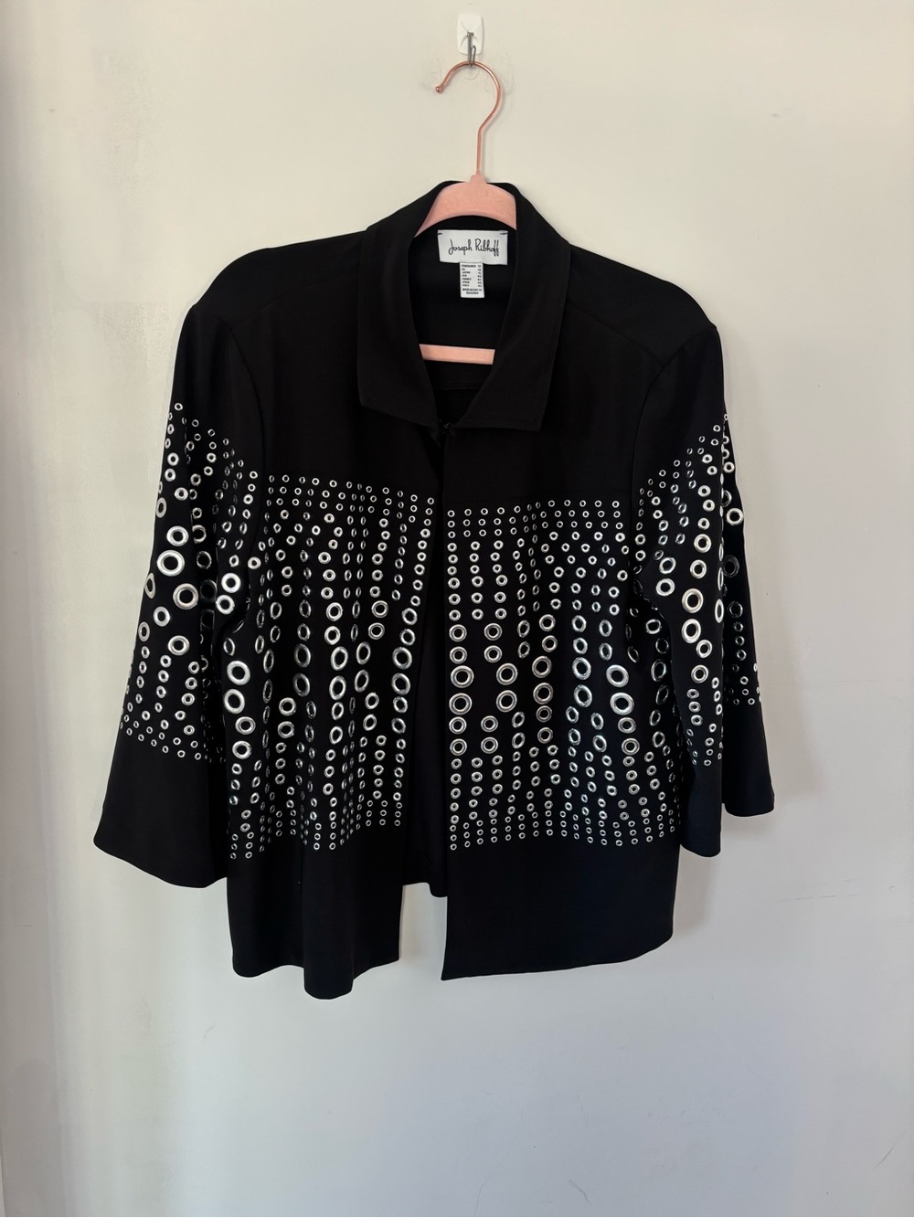 Joseph Ribkoff 12 Black Silver Gromet Eyelet-Detail Jacket
